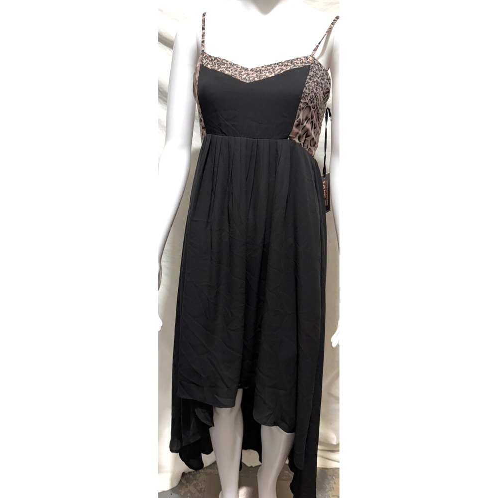 Tilly's Lira Medium Black With Leopard Print Hi Low Spaghetti Strap Sundress
